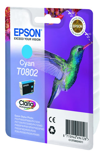 Epson Hummingbird Singlepack Cyan T0802 Claria Photographic Ink Epson Hummingbird Singlepack Cyan T0802 Claria Photographic Ink